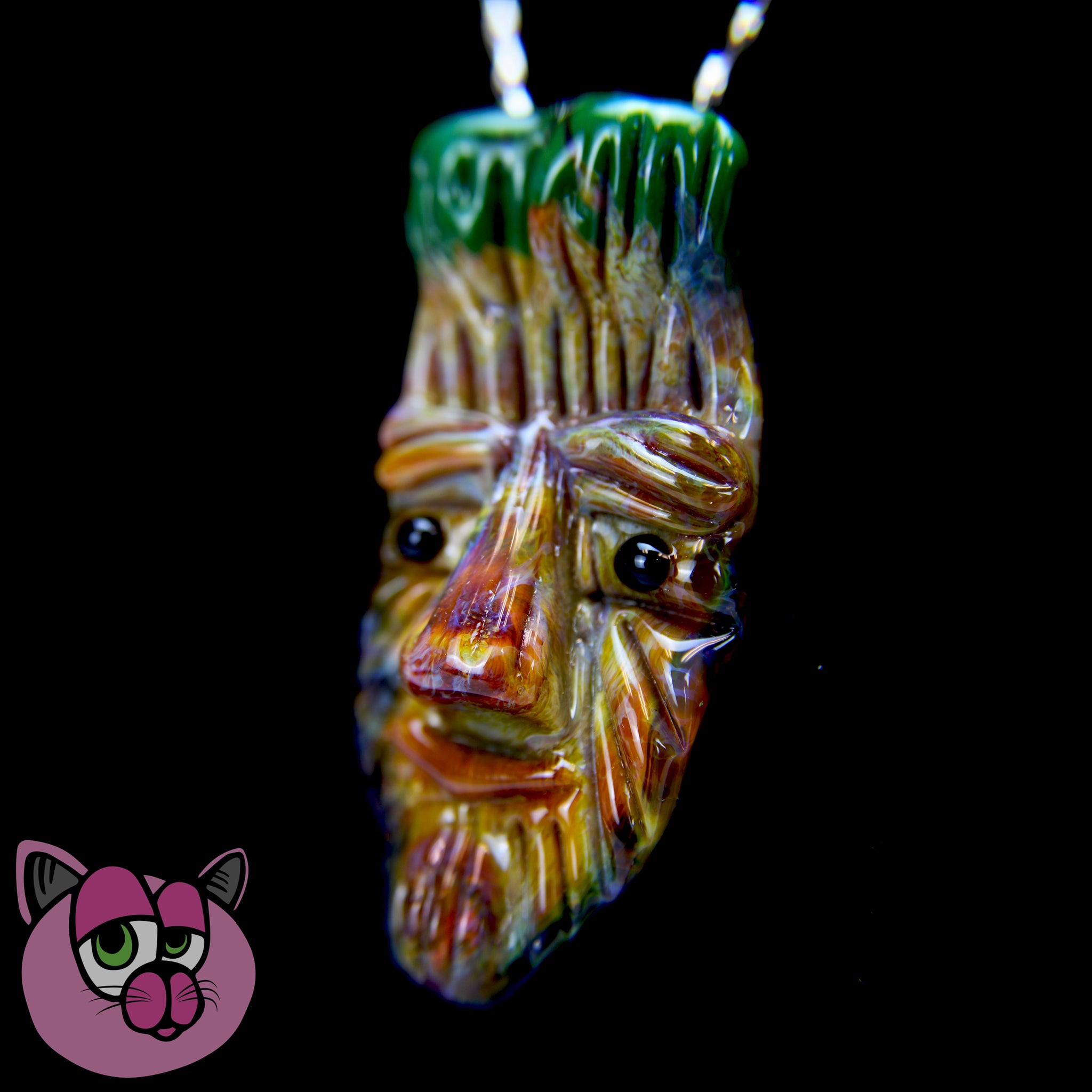 Glass Art by Shaggy Tree Face Pendant