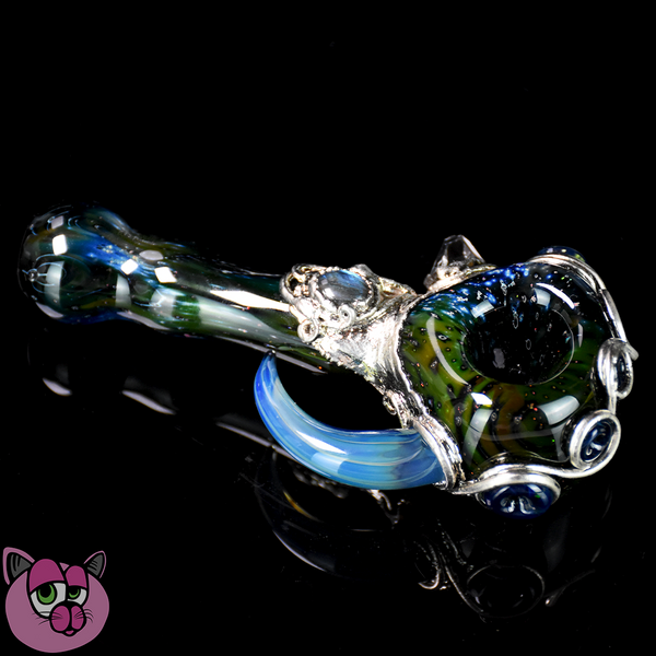 Boro Lyon Space Fume Crushed Opal Nickel Plated and Wrapped Spoon
